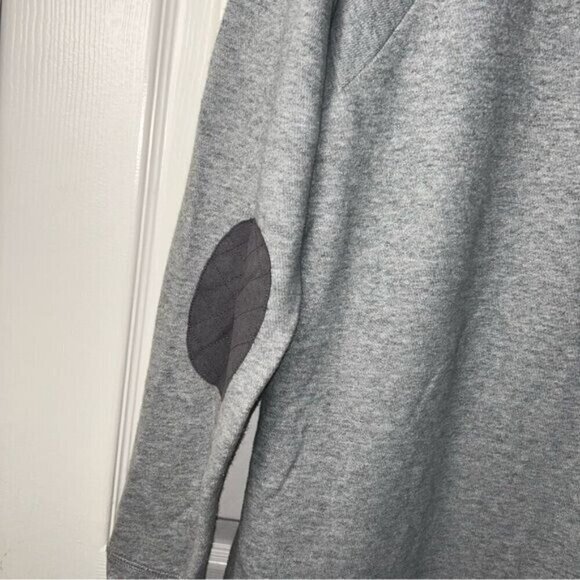 J.Crew Gray Pullover Quilted Suede Elbow Patch Preppy Crewneck Sweatshirt Small - Picture 6 of 8